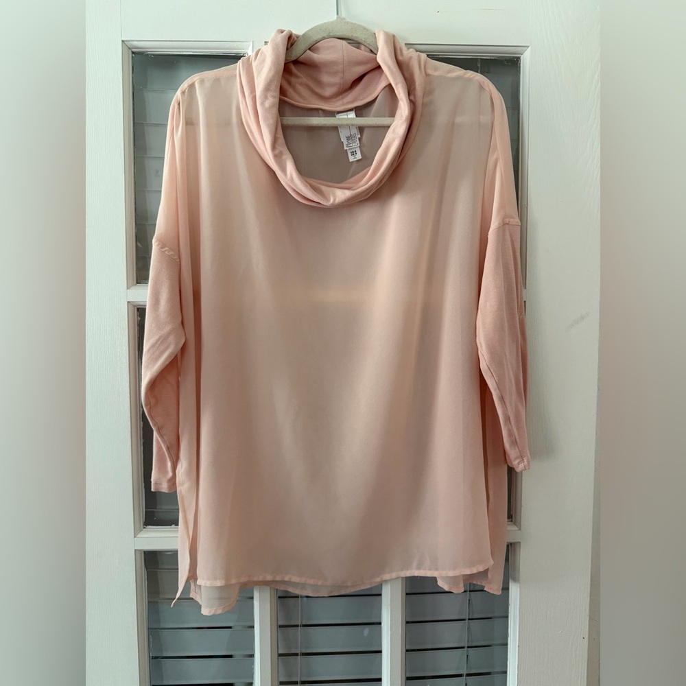 Wynne Layers Women’s S Peachy Pink Oversized Cowl Neck Sheer Blouse | SKU 0149
